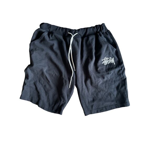 Stussy Black Embroidered Logo Cotton Drawstring Shorts - Picture 1 of 8